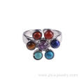 Elegant Natural Gemstone Reiki Healing Seven Chakras Crystal Ring